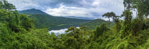 Aerial view, panorama, lake and rainforest, Laguna Hule, Alajuela province, Costa Rica, Central