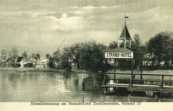 Historical postcard, picture postcard, Strandhotel Zechlinerhütte, Brandenburg, Germany, digitally