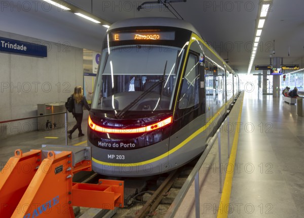 Metro do Porto tram train at Trindade station, Porto, Portugal, Europe destination Aeroporto
