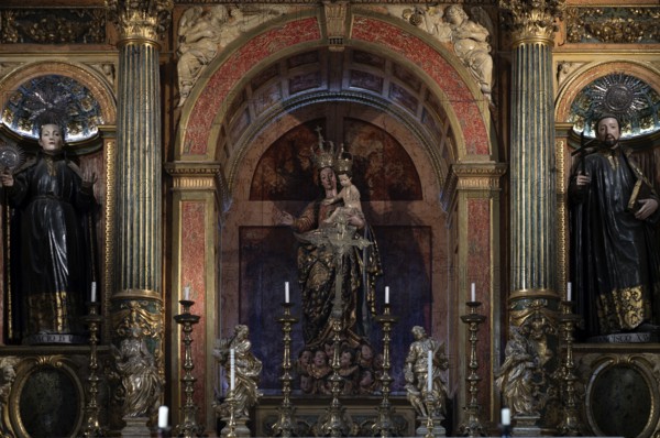 Interior view, statue of Mother Mary with baby Jesus, Igreja de São Roque church, Lisbon, Portugal,