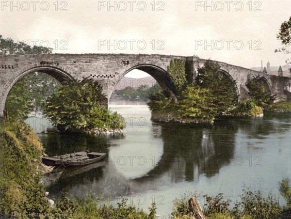 Old Bridge, Stirling, Scotland, Historic, digitally restored reproduction from a 19th century