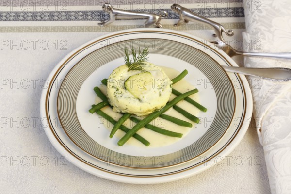 Swabian cuisine, oven-baked pike-perch on princess beans with lemon sauce, fish dish, pike-perch