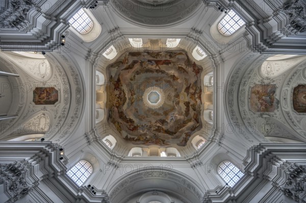 Vaulted dome with frescoes, Neumünster, collegiate church, Würzburg, Lower Franconia, Bavaria,