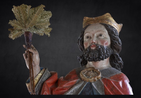 Head of Christ, detail of the palm donkey on a black background, wooden figure from around 1470,