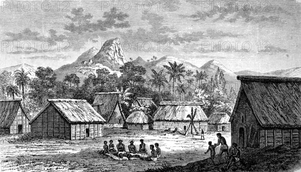 Levuka village on the island of Ovalau, Fiji Islands, Fiji, in 1880, Historical, digital