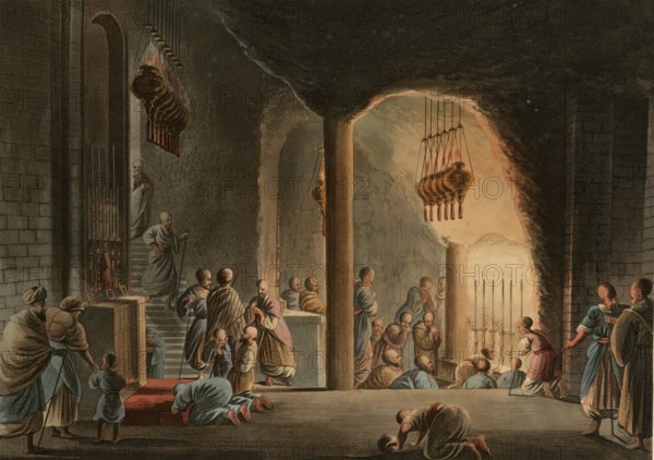 Historical Palestine, Underground church in Bethlehem, Historical, digitally restored reproduction