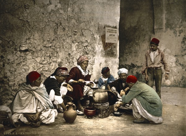 A Travelling Cook, Kairwan, Kairouan, Tunisia, c. 1895, Historic, digitally restored reproduction