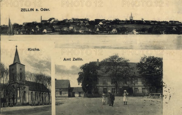 Historical postcard, picture postcard, Zellin an der Oder, Neumark, West Pomerania, today Czelin in
