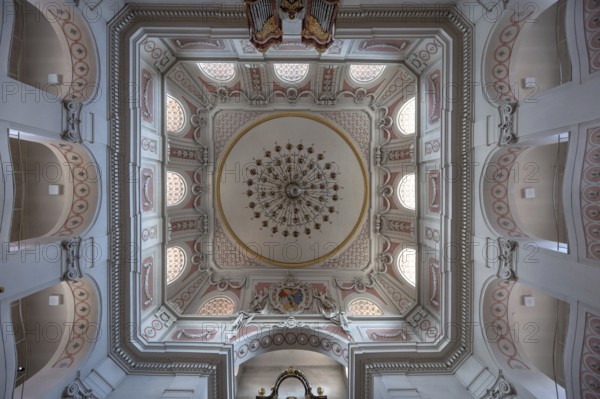 Vaulted dome of St James' Church, built 1772-1775, Bad Kissingen, Lower Franconia, Bavaria,
