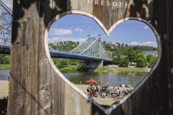 Men's groups out and about on the Dresden Elbe cycle path on the blauen Wunder..., Dresden, Saxony,