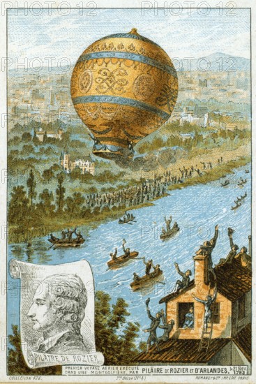 First manned free balloon flight, Pilatre de Rozier and the Marquis dArlandes, 21 November 1783, in