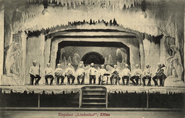 Historical postcard, picture postcard, ice palace in Zittau, Saxony, Germany, digitally enhanced