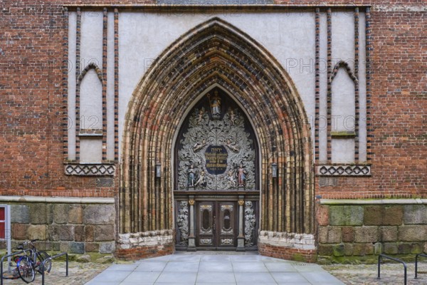 Richly decorated west portal of the Nikolaikirche Hanseatic City of Stralsund, Mecklenburg-Western