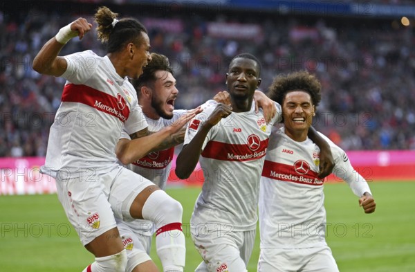 Goal celebrations for Enzo Millot VfB Stuttgart (08), Serhou Guirassy VfB Stuttgart (09), Lilian