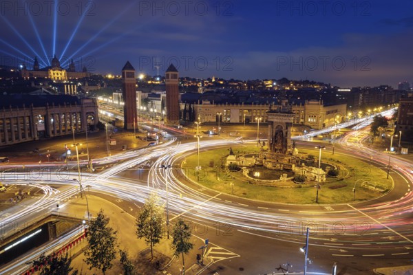 View Placa d'Espanya, Plaza de Espana, the Spanish Square in Barcelona, Catalonia, Spain with city
