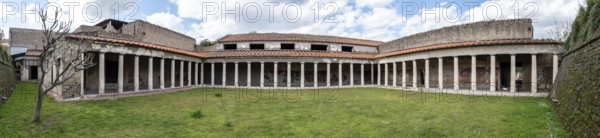 OPLONTIS, ITALY, MAY 03, 2022, Garden and colonnade of the ancient Roman Villa Oplontis near