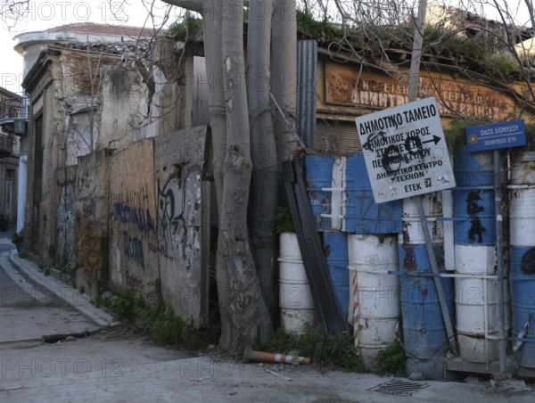 Nicosia, Cyprus, February 01 2020: Part of the Green Line or the Buffer zone in the old town of
