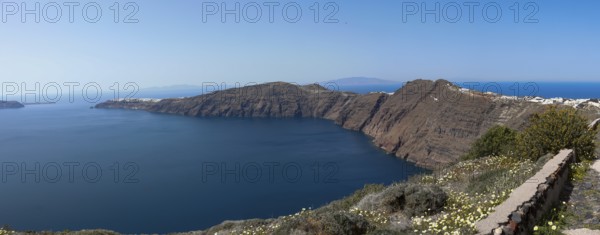 Landscape of the caldera, panoramic view, island of Santorini (Thira), Cyclades, Greek Islands,