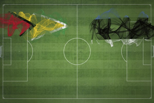 Guyana vs Estonia Soccer Match, national colors, national flags, soccer field, football game,