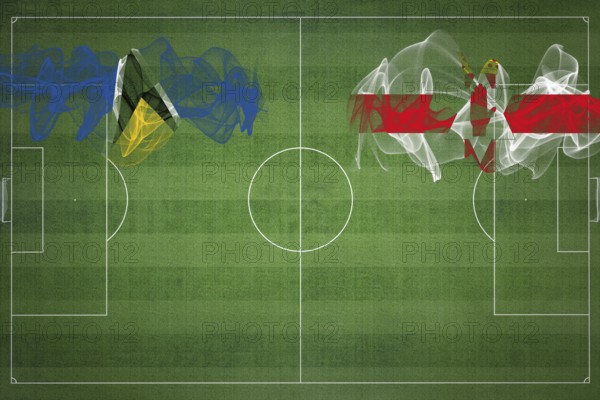 Saint Lucia vs Northern Ireland Soccer Match, national colors, national flags, soccer field,