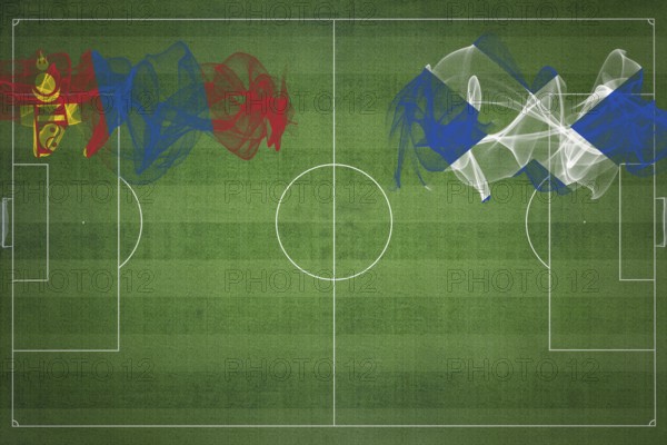 Mongolia vs Scotland Soccer Match, national colors, national flags, soccer field, football game,