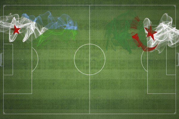 Djibouti vs Algeria Soccer Match, national colors, national flags, soccer field, football game,