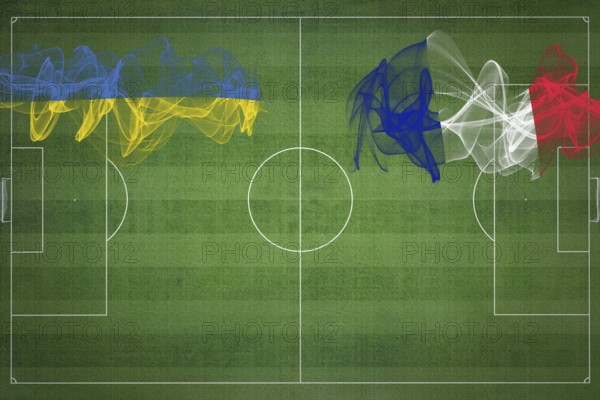 Ukraine vs France Soccer Match, national colors, national flags, soccer field, football game,