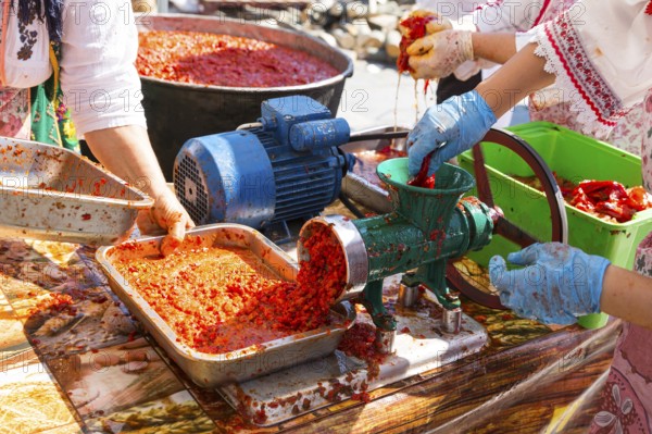 Ajvar (Ljutenica) is a pepper-based condiment made principally from red bell peppers. It may also