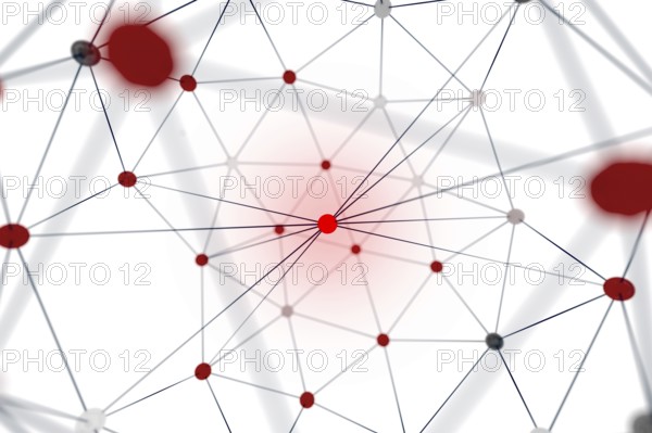 3d rendering of a network with a red center