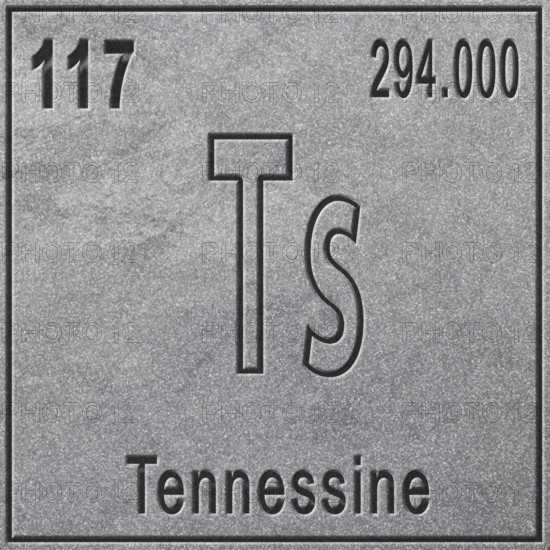 Tennessine chemical element, Sign with atomic number and atomic weight, Periodic Table Element,
