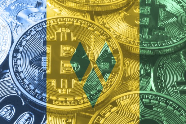 Saint Vincent and the Grenadines bitcoin flag, national flag cryptocurrency concept black