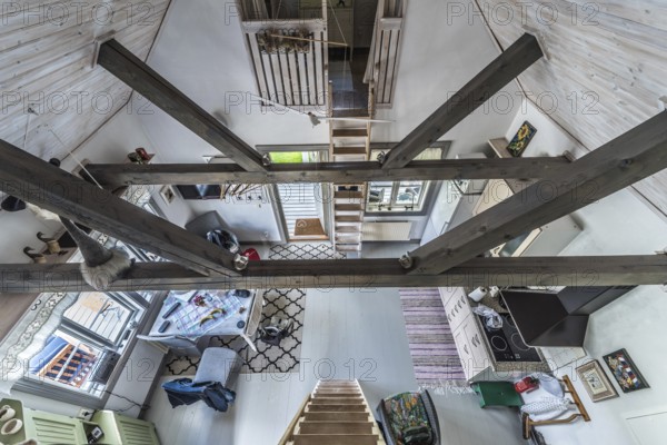 Rensmur, Sala Vastmanland County -Sweden, 08 06 2019: Wooden structure of the ceiling of a