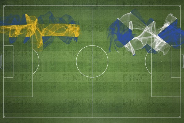 Sweden vs Scotland Soccer Match, national colors, national flags, soccer field, football game,