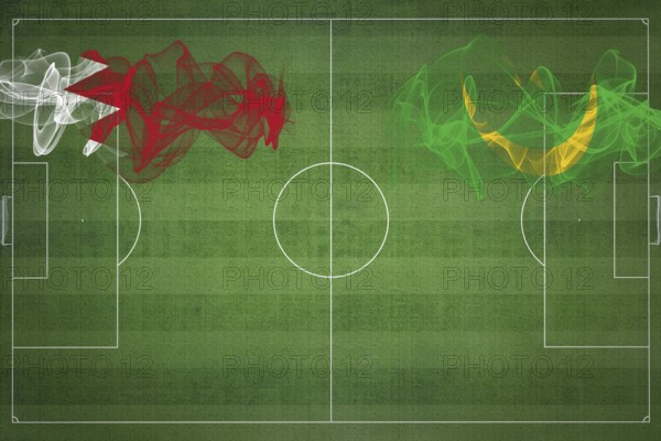 Bahrain vs Mauritania Soccer Match, national colors, national flags, soccer field, football game,