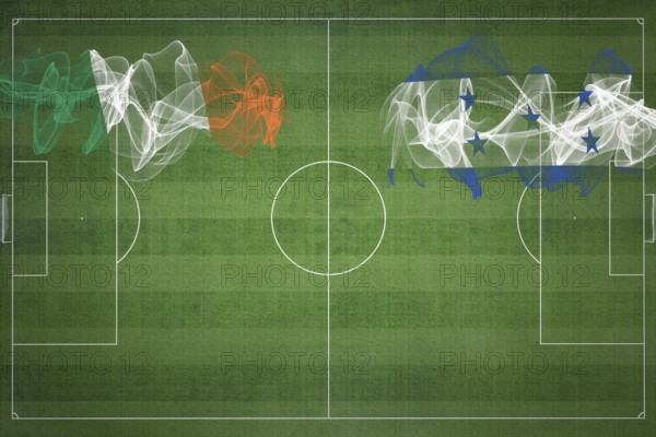 Ireland vs Honduras Soccer Match, national colors, national flags, soccer field, football game,