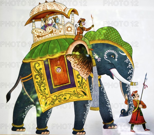 Elephant miniature paintings, varanasi, uttar pradesh, india, asia