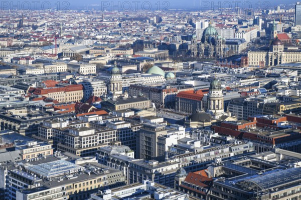 Aerial view, Leipziger Straße, Friedrichstraße, Berlin Cathedral, Gendarmenmarkt, Berlin Mitte,