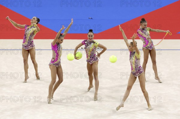 Sofia, Bulgaria - 16 September, 2018: Team Bulgaria performs during The 2018 Rhythmic Gymnastics