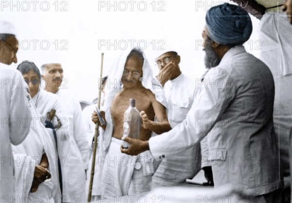 Mahatma Gandhi inspecting Village Industries exhibition, Ramgarh, Jharkhand, India, Asia, March