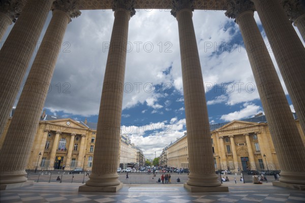 The grand columns of the Pantheon and neighboring Parisian buildings are uniquely seen from the