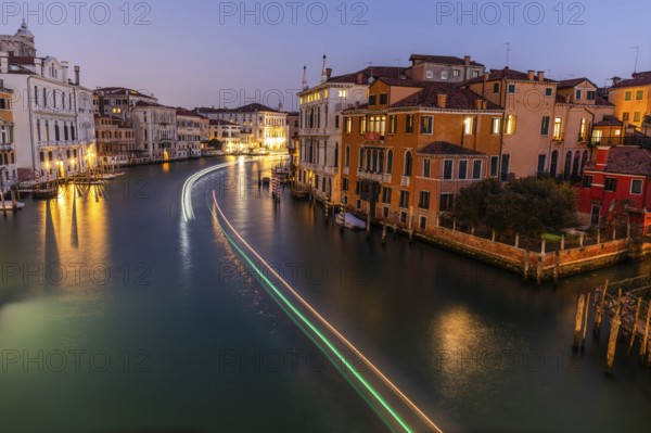Morning atmosphere in front of sunrise, blue hour at dawn, view of the Grand Canal from the Ponte