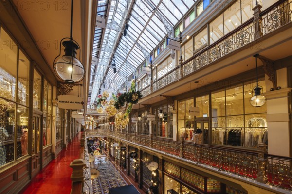 SYDNEY, AUSTRALIA DECEMBER 3 2023, The Strand Arcade with Christmas lights and decorations in the