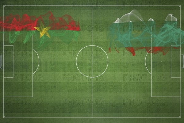 Burkina Faso vs Bulgaria Soccer Match, national colors, national flags, soccer field, football