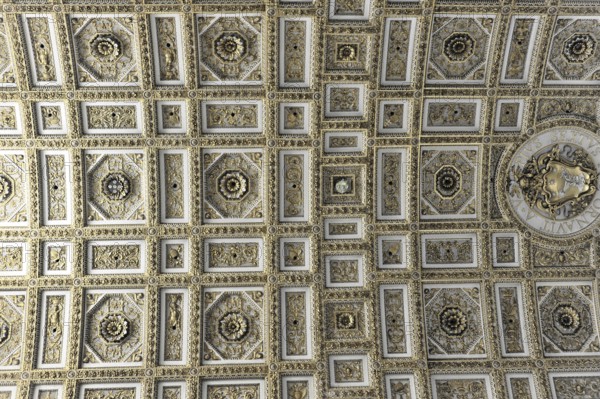 Vatican, Rome, Lazio, Italy, Europe, Richly decorated ceiling with geometric patterns and stucco