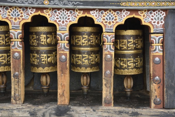 Buddhist prayer wheels, Thimphu, Bhutan, Asia