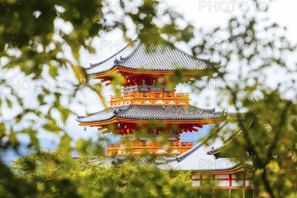 The iconic Kiyomizu-dera temple and mountain view on a sunny spring day in Kyoto, Japan, Kyoto,