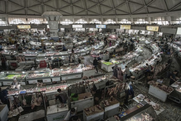 05-13-2022 Tashkent, Uzbekistan. Eastern meat market (Tashkent) in the Hall (pavilion) . Lots of
