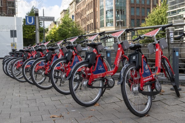 Symbolic image mobility, traffic turnaround, local transport, city bike, Deutsche Bahn rental bikes