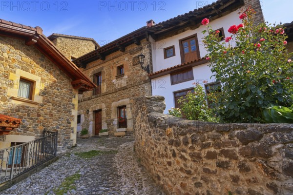Potes village facades in Cantabria of Spain