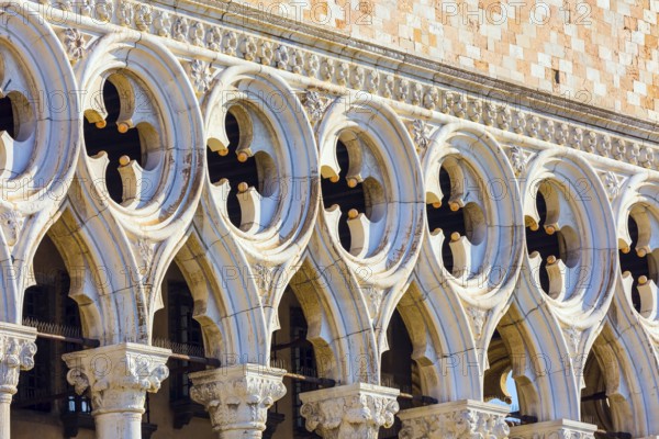 Doge's Palace is monument of Italian Gothic architecture. Decor element. Magical journey to